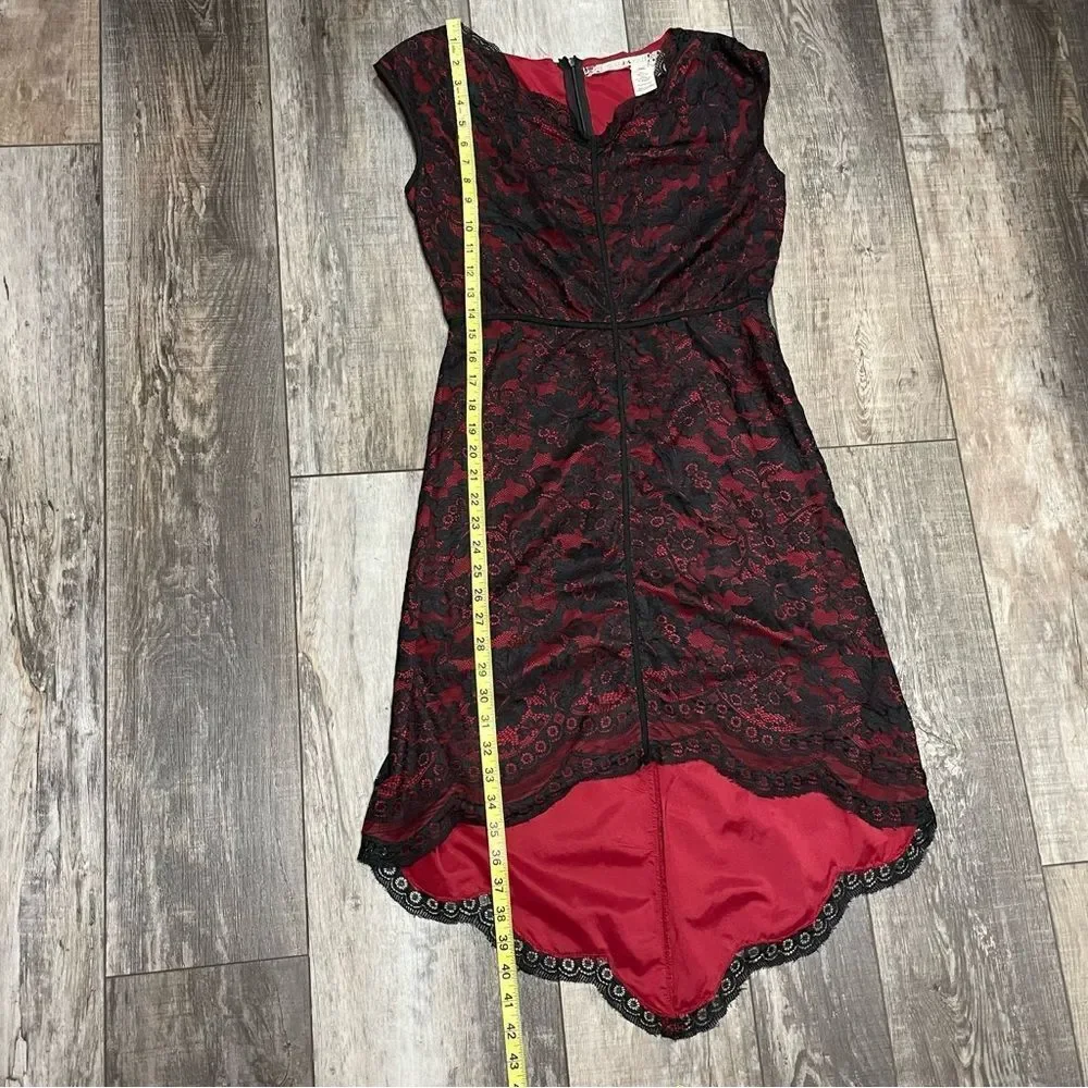 Chelsea & Violet Short Sleeve High Low Dress Black Lace Over Red Size Small